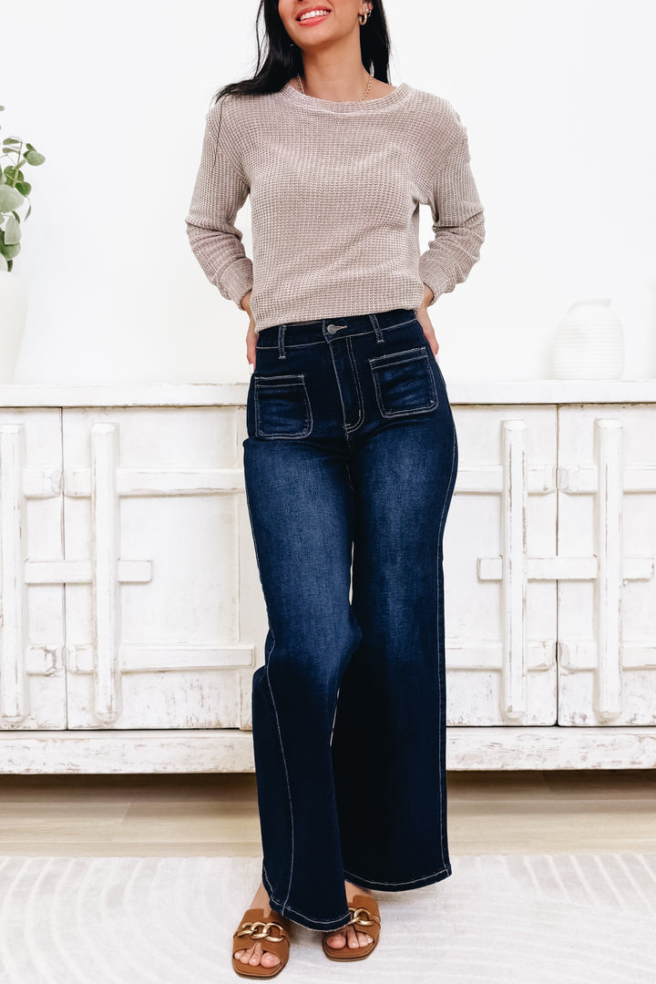 Trend Setter By Anniewear - High Rise Flare Jeans - Dark Denim