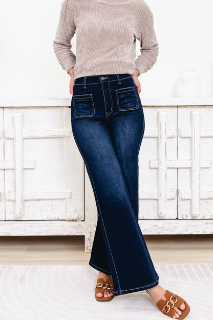 Trend Setter By Anniewear - High Rise Flare Jeans - Dark Denim