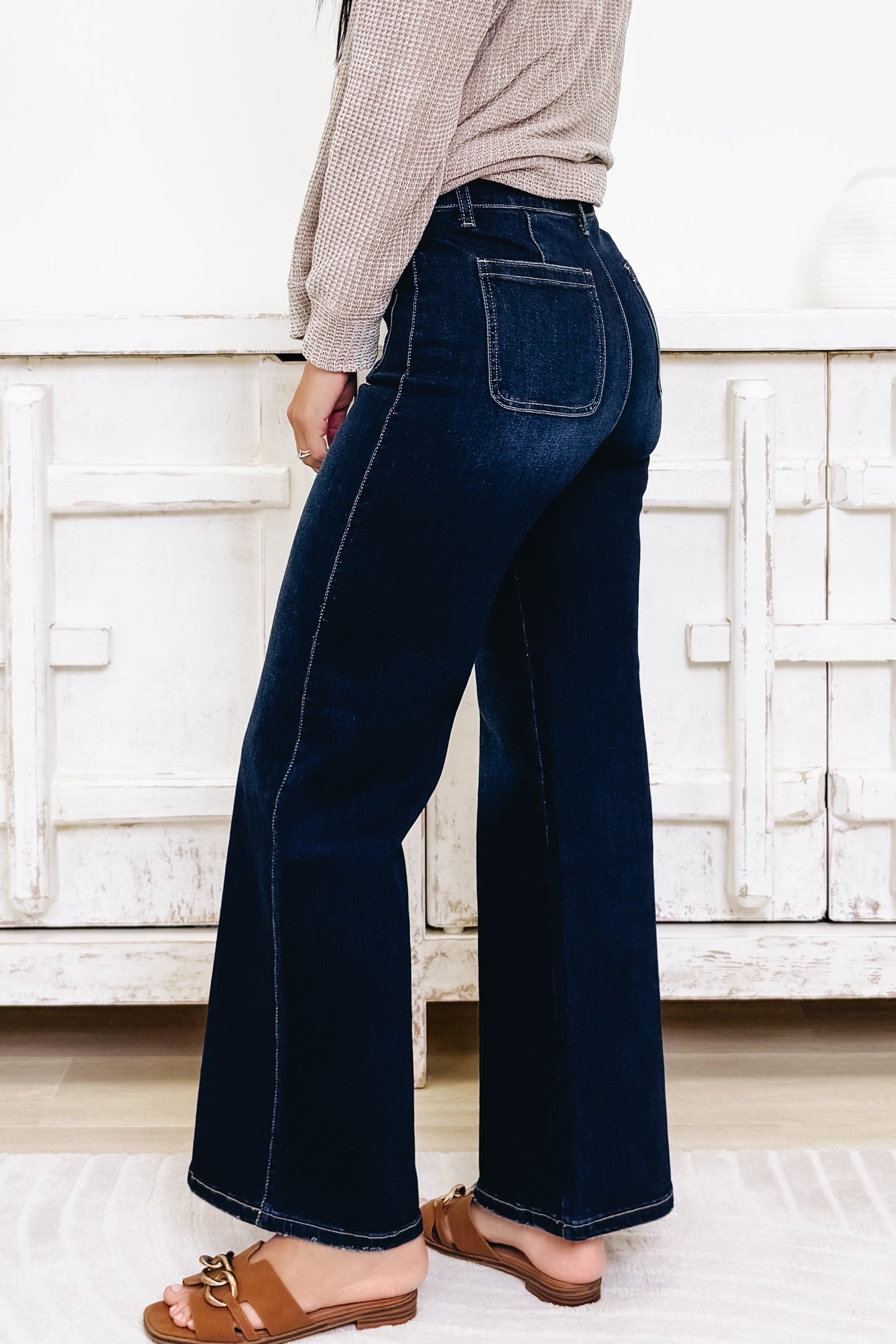 Trend Setter By Anniewear - High Rise Flare Jeans - Dark Denim