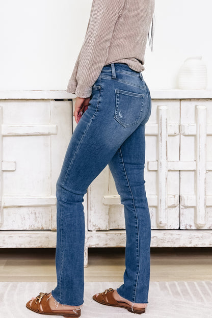 Set The Tone By Mica - High Rise Raw Hem Straight Leg Jeans