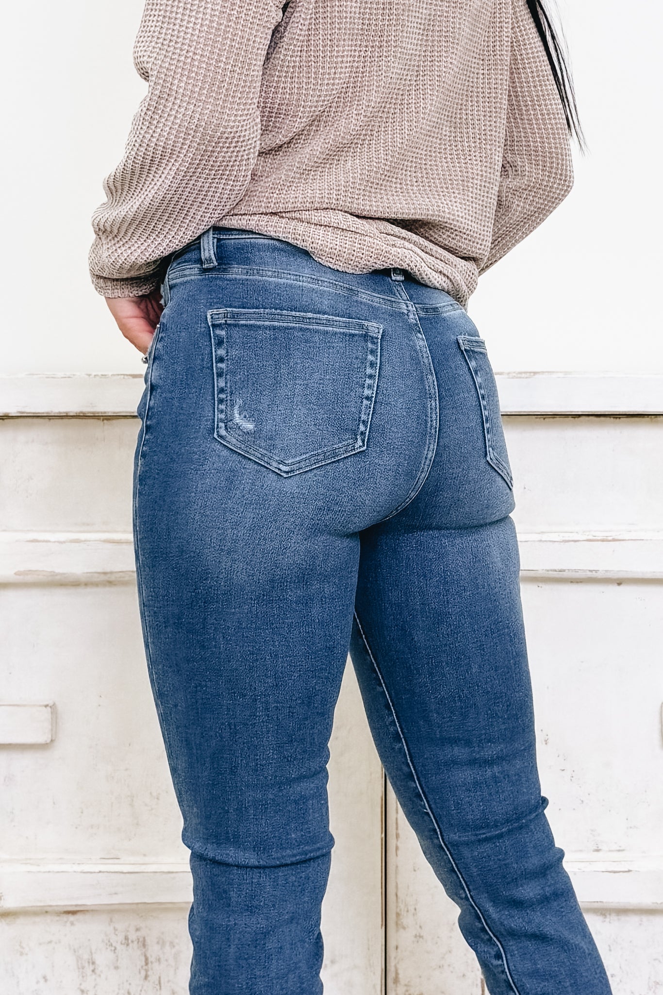 Set The Tone By Mica - High Rise Raw Hem Straight Leg Jeans