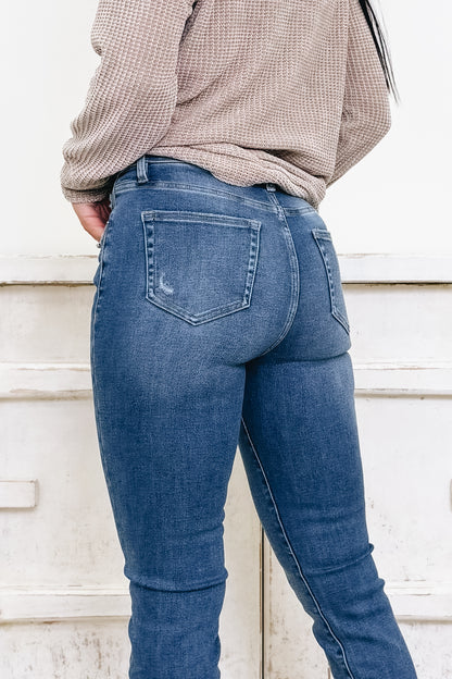 Set The Tone By Mica - High Rise Raw Hem Straight Leg Jeans