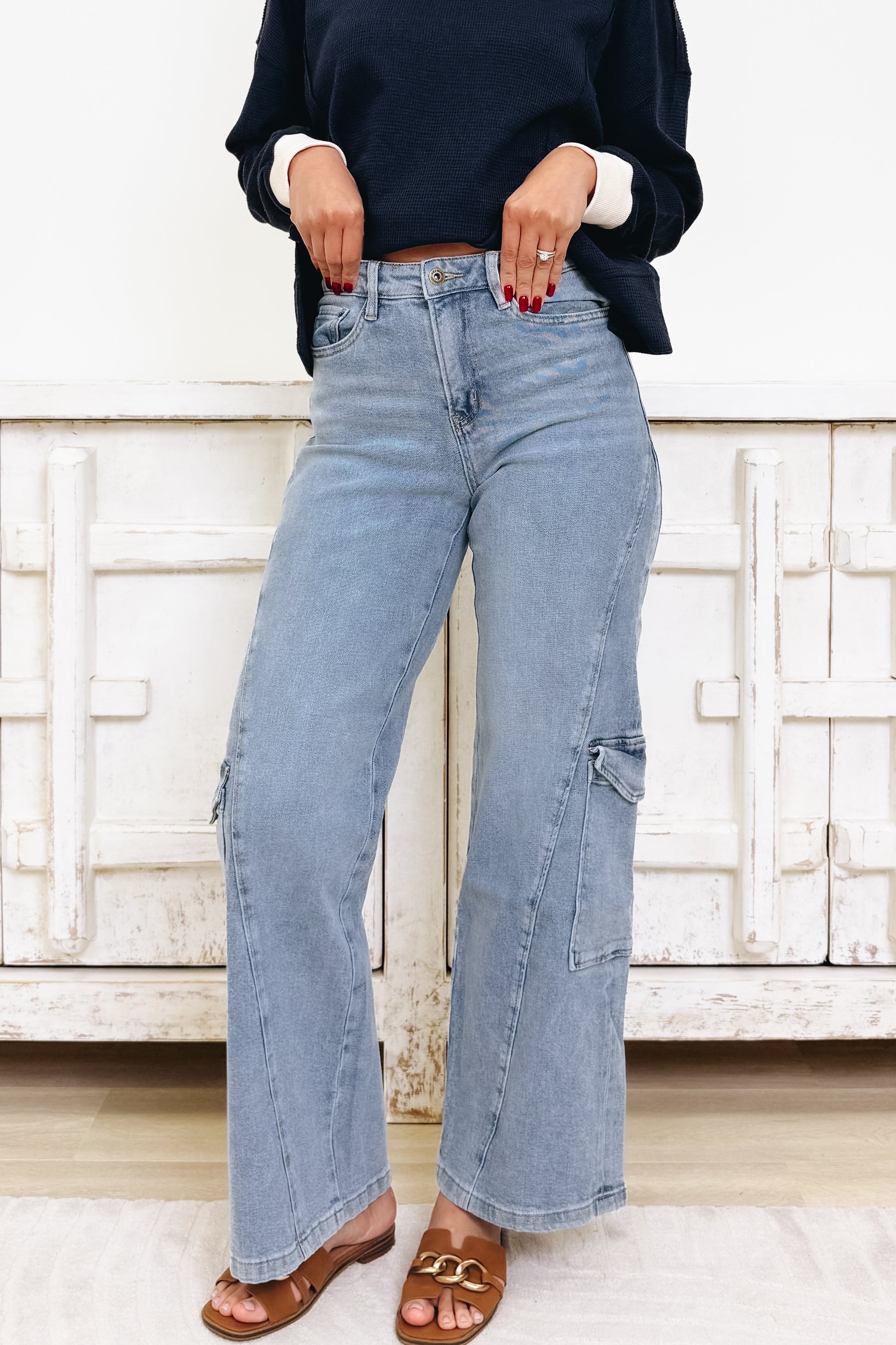 Celebrate With You By Mica - High Rise Wide Leg Cargo Pants - Clean Sapphire