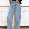 Celebrate With You By Mica - High Rise Wide Leg Cargo Pants - Clean Sapphire
