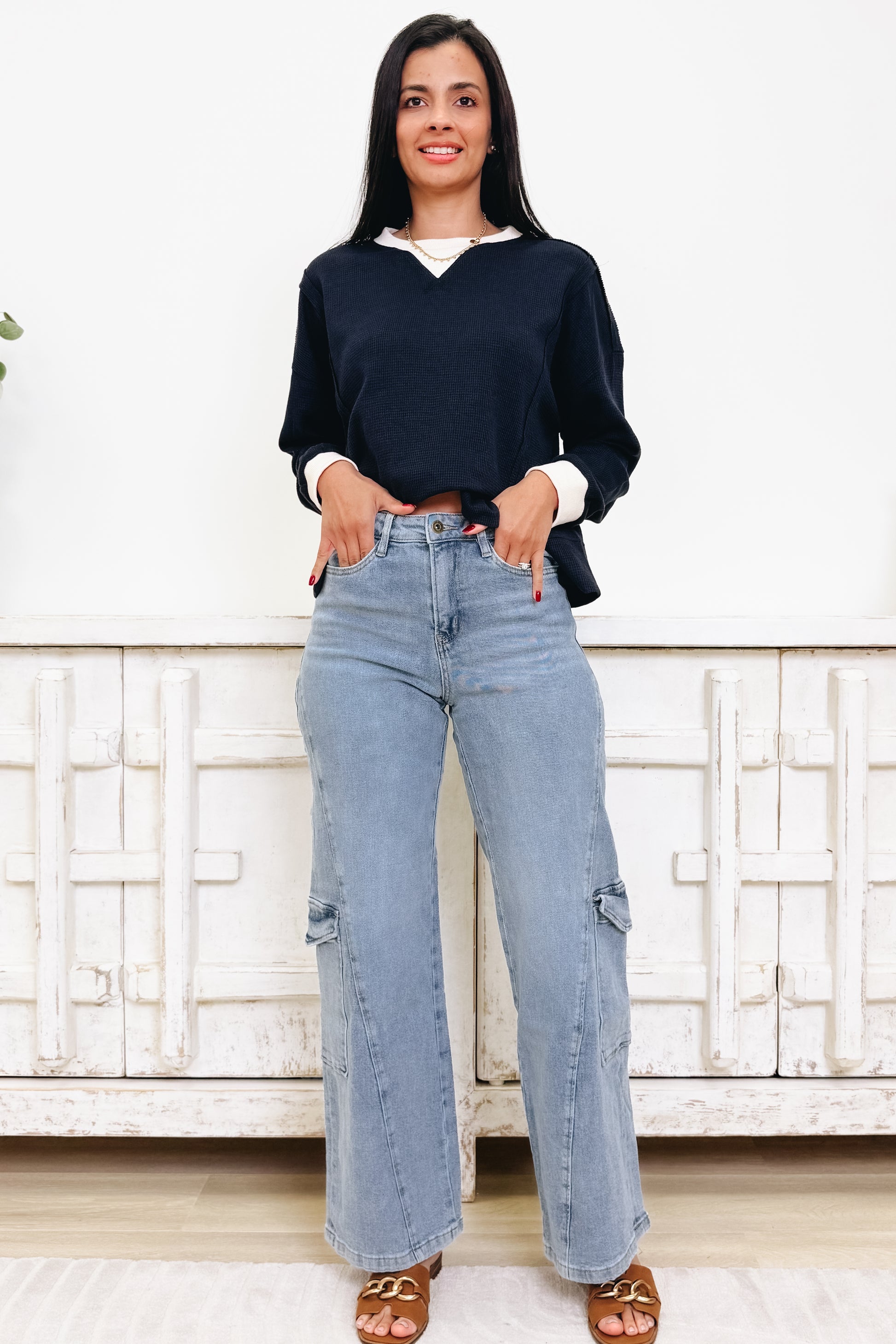 Celebrate With You By Mica - High Rise Wide Leg Cargo Pants - Clean Sapphire