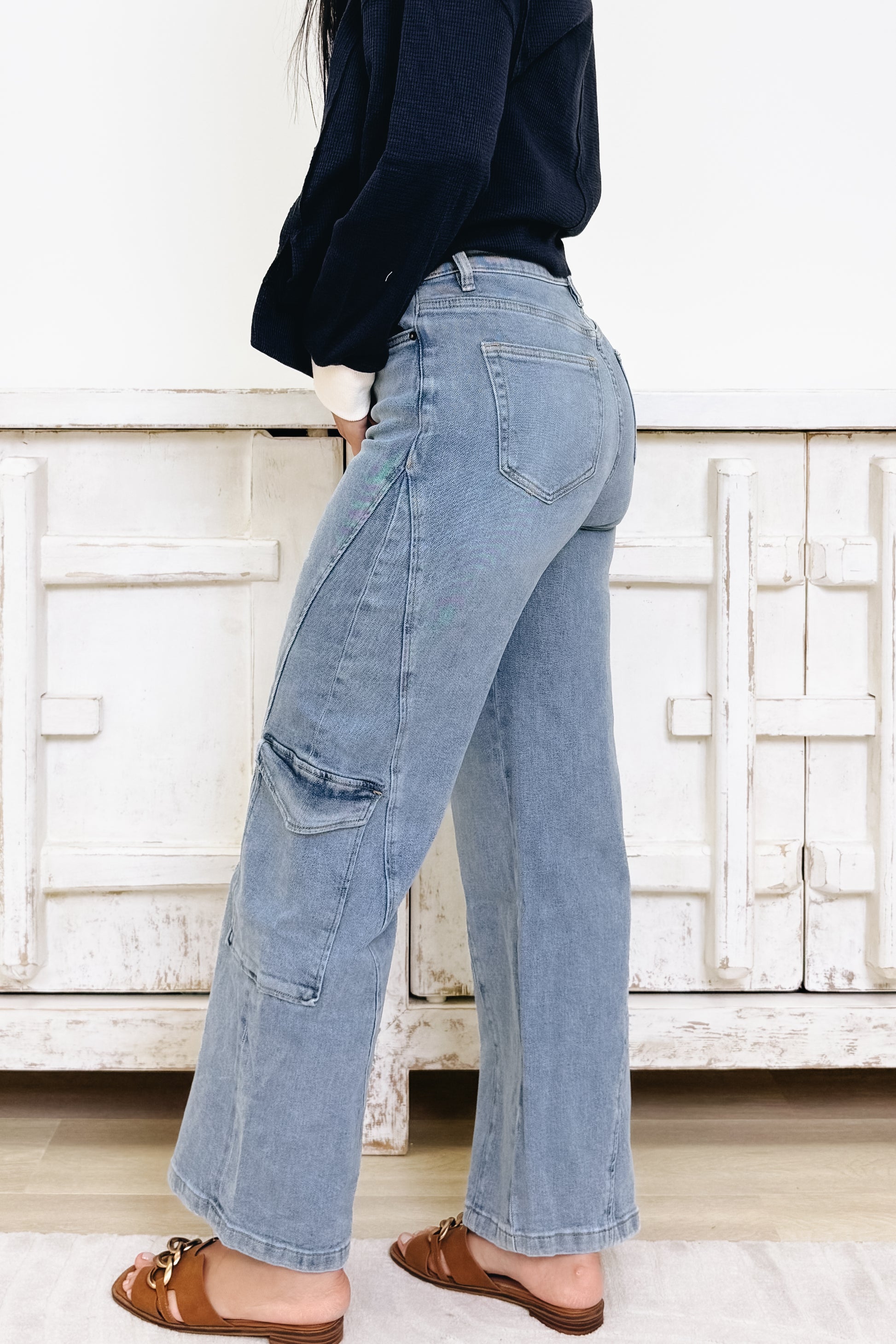 Celebrate With You By Mica - High Rise Wide Leg Cargo Pants - Clean Sapphire