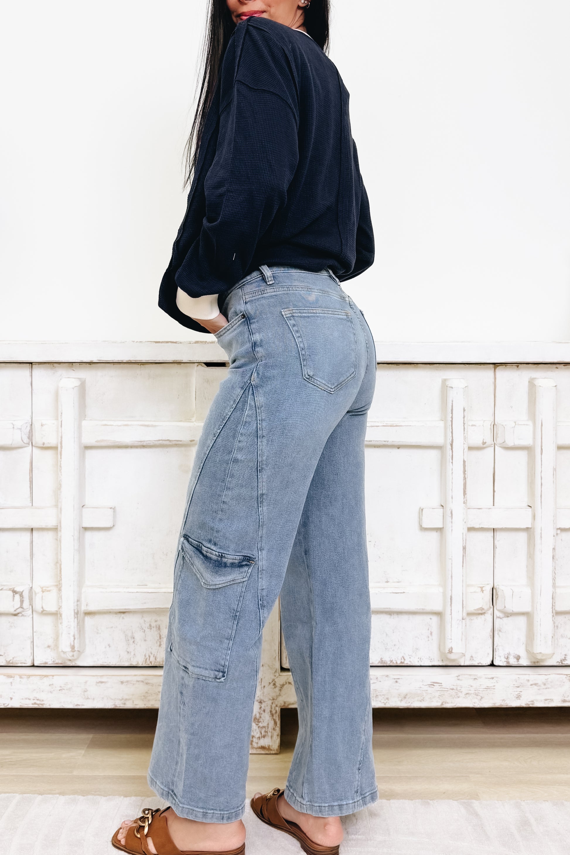 Celebrate With You By Mica - High Rise Wide Leg Cargo Pants - Clean Sapphire