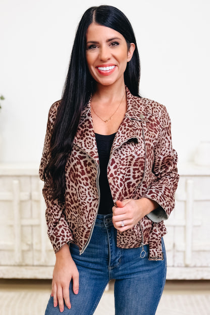 Run Wild Leopard Moto Jacket - Mint Mocha Leopard