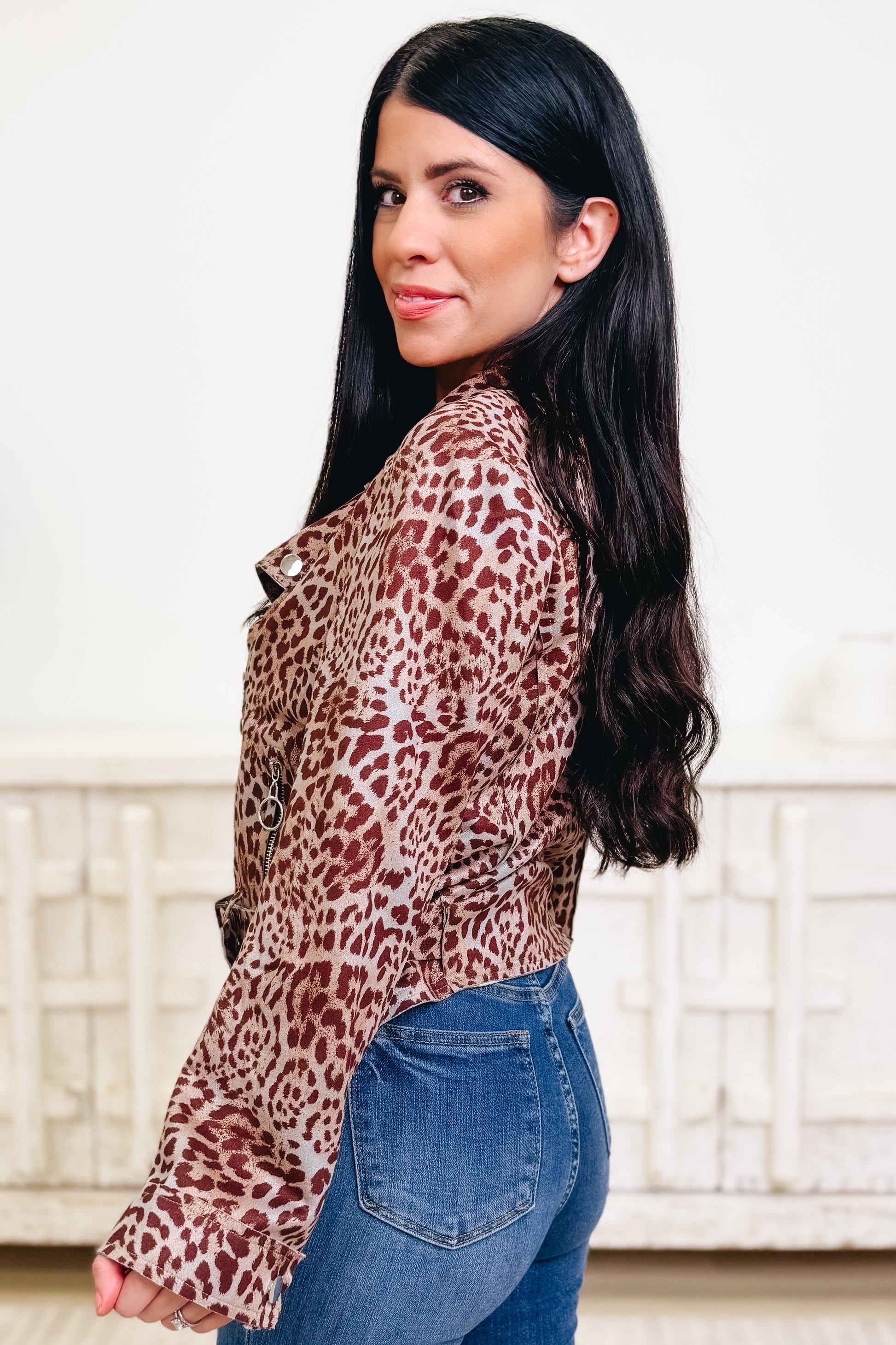 Run Wild Leopard Moto Jacket - Mint Mocha Leopard