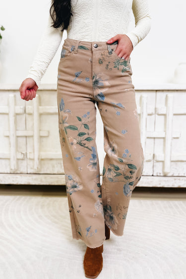 Lily Lane Wide Leg Twill Pants - Khaki