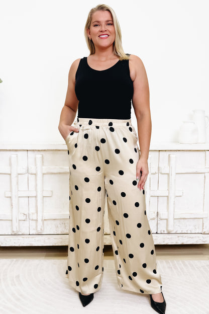 Spotlight On You Polka Dot Pants - Taupe Black Dots