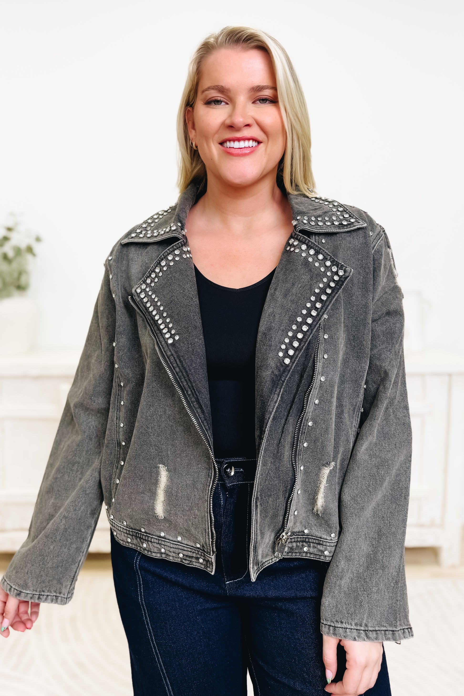 Sweet Shine Denim Jacket - Black Denim