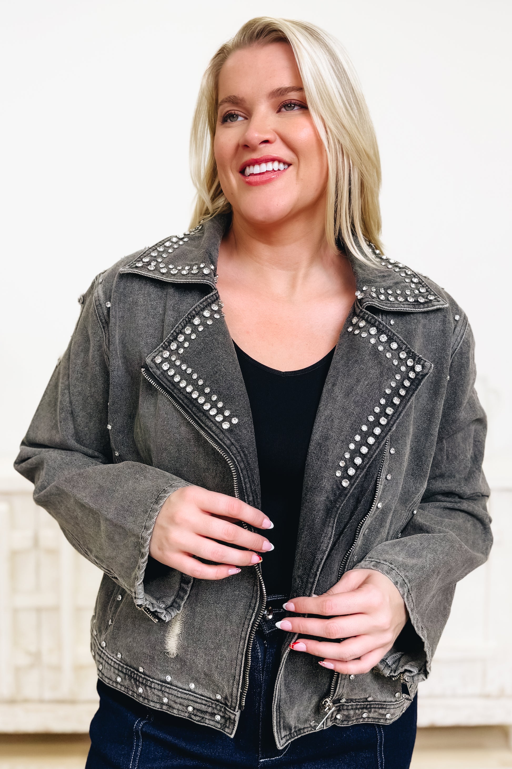 Sweet Shine Denim Jacket - Black Denim