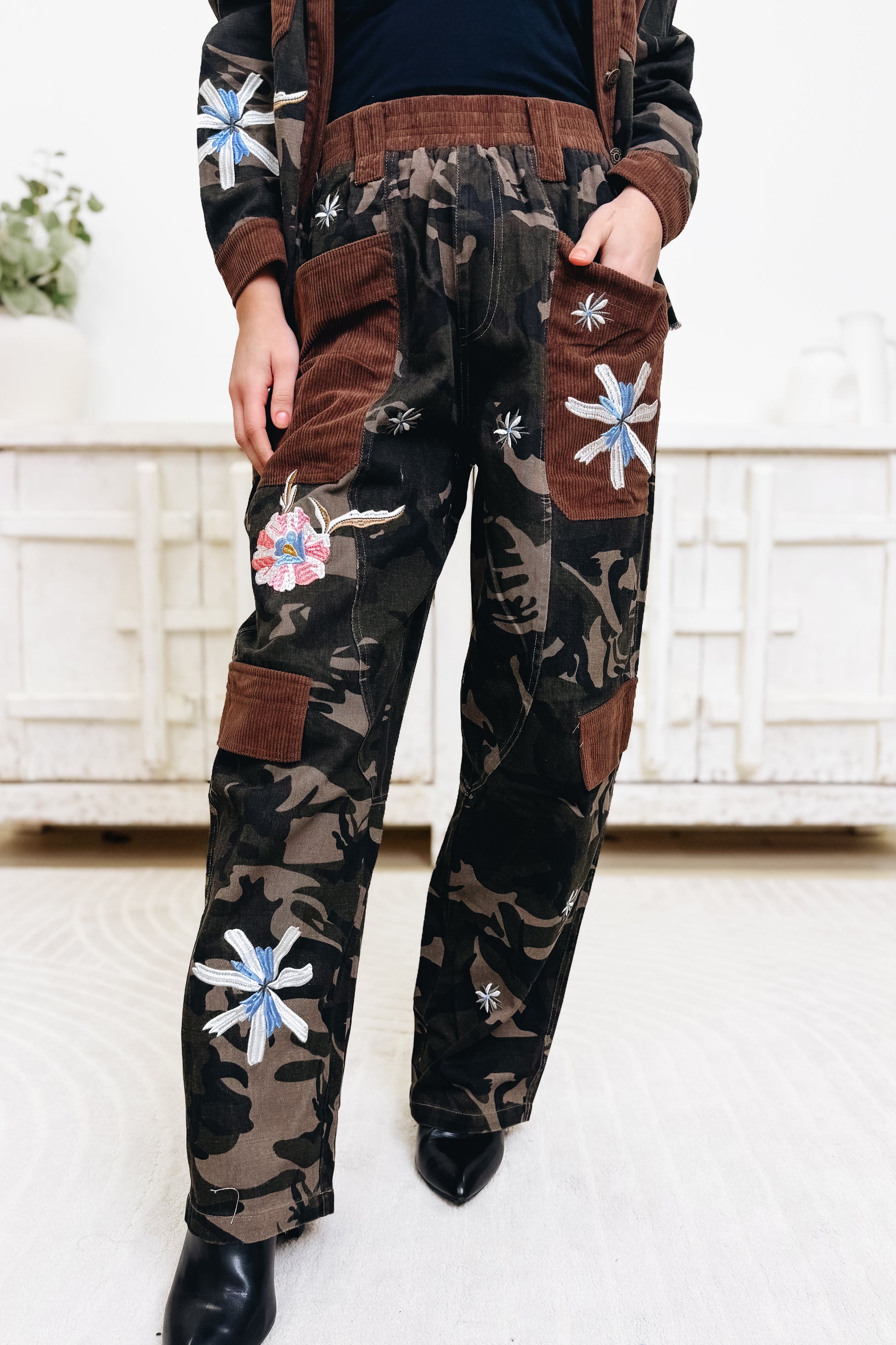 Bloom & Battle Camo Corduroy Floral Pants - Camouflage