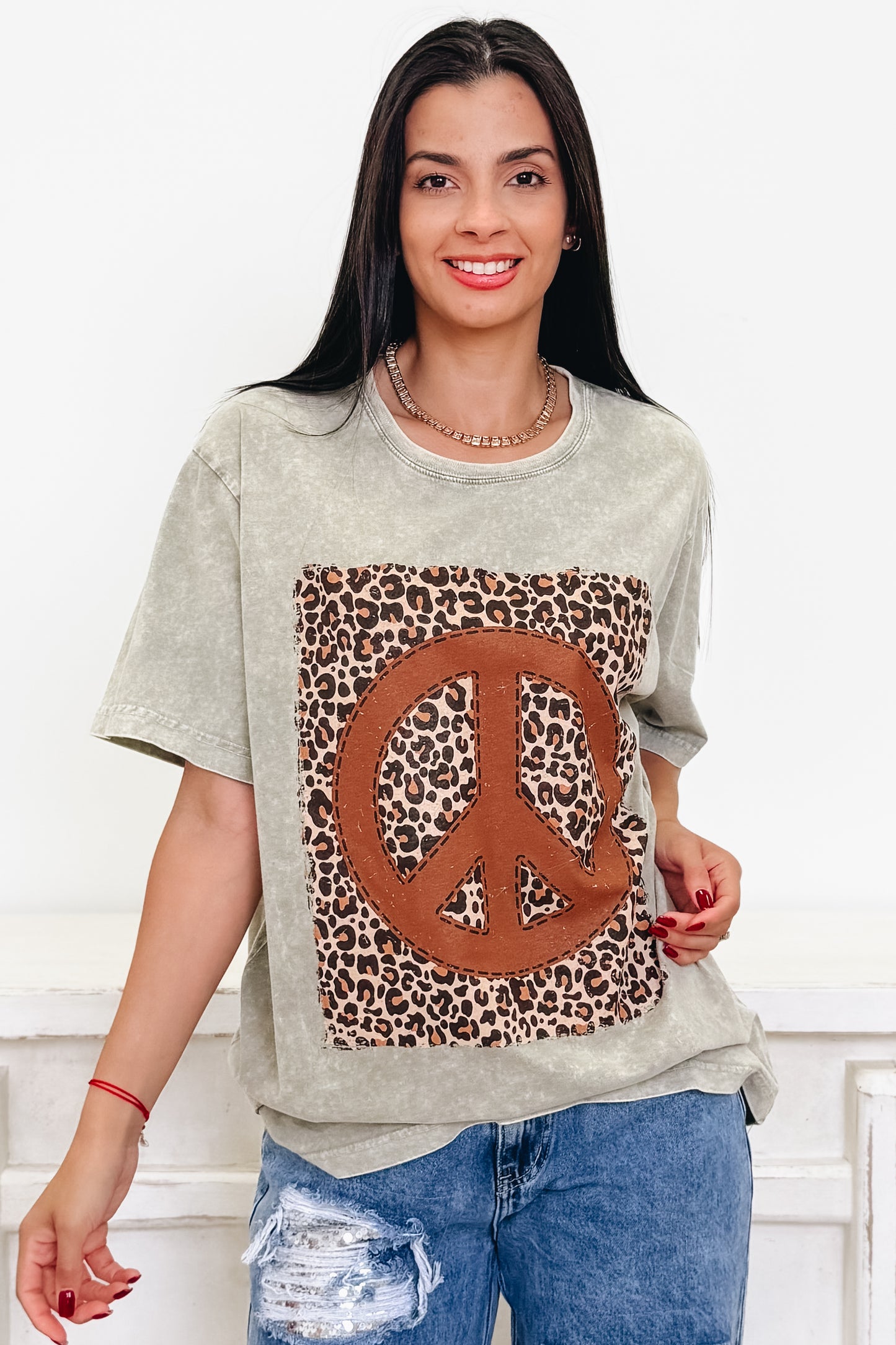 Peace & Leopard Graphic Tee