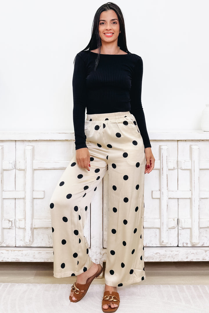 Spotlight On You Polka Dot Pants - Taupe Black Dots