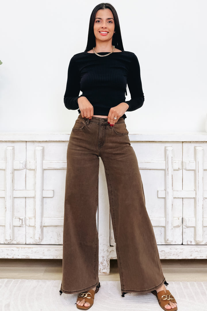 Warm & Wild By Mica - High Rise Wide Leg Vintage Jeans - Antique Bronze