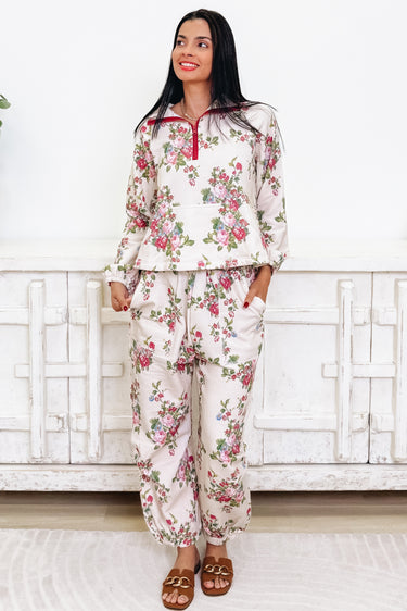 Bloom Boom Quarter Zip Floral Pants Set