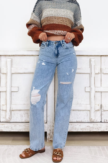 Forever Favorite By Mica - High Rise Straight Jeans - Funny Blue