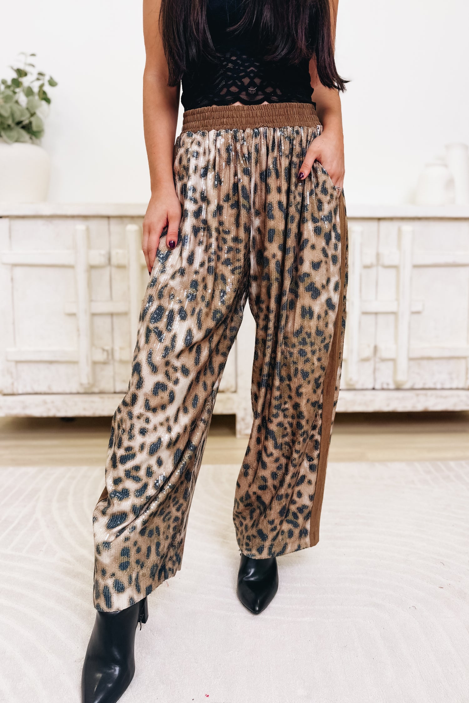 Roam Free Leopard Wide Leg Pants - Taupe Leopard