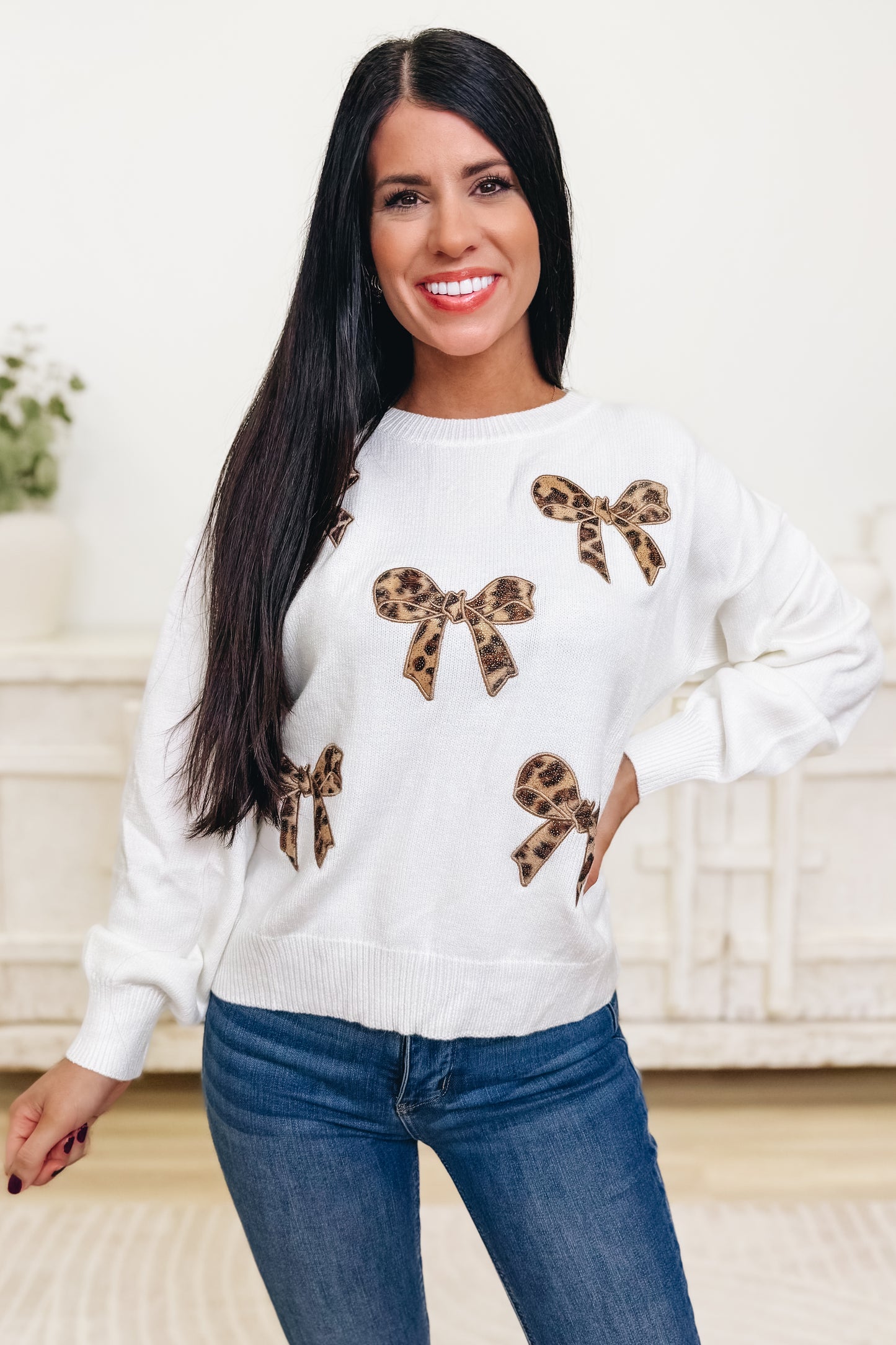 Queen Of Class Leopard Bow Sweater - 2 Colors!
