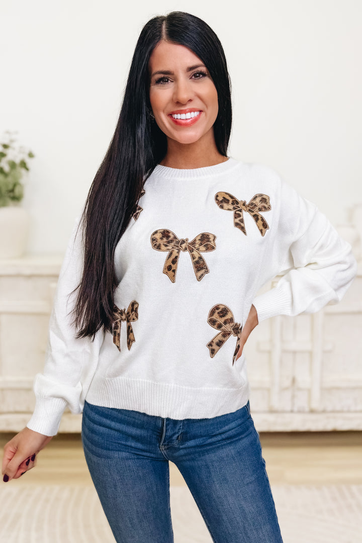 Queen Of Class Leopard Bow Sweater - 2 Colors!
