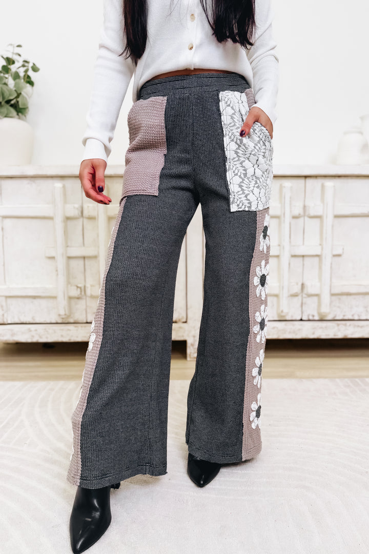 Coming Right Up Floral Leg Pants - Charcoal