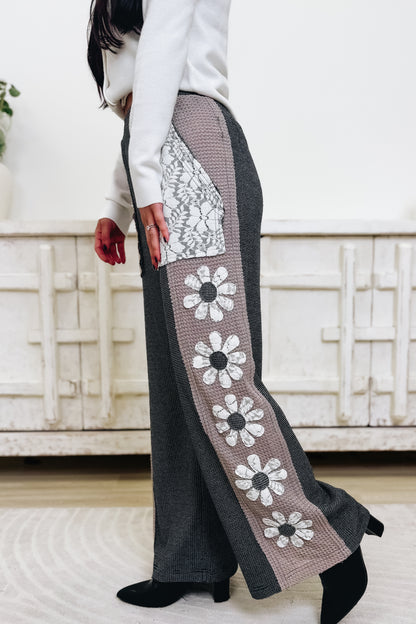 Coming Right Up Floral Leg Pants - Charcoal
