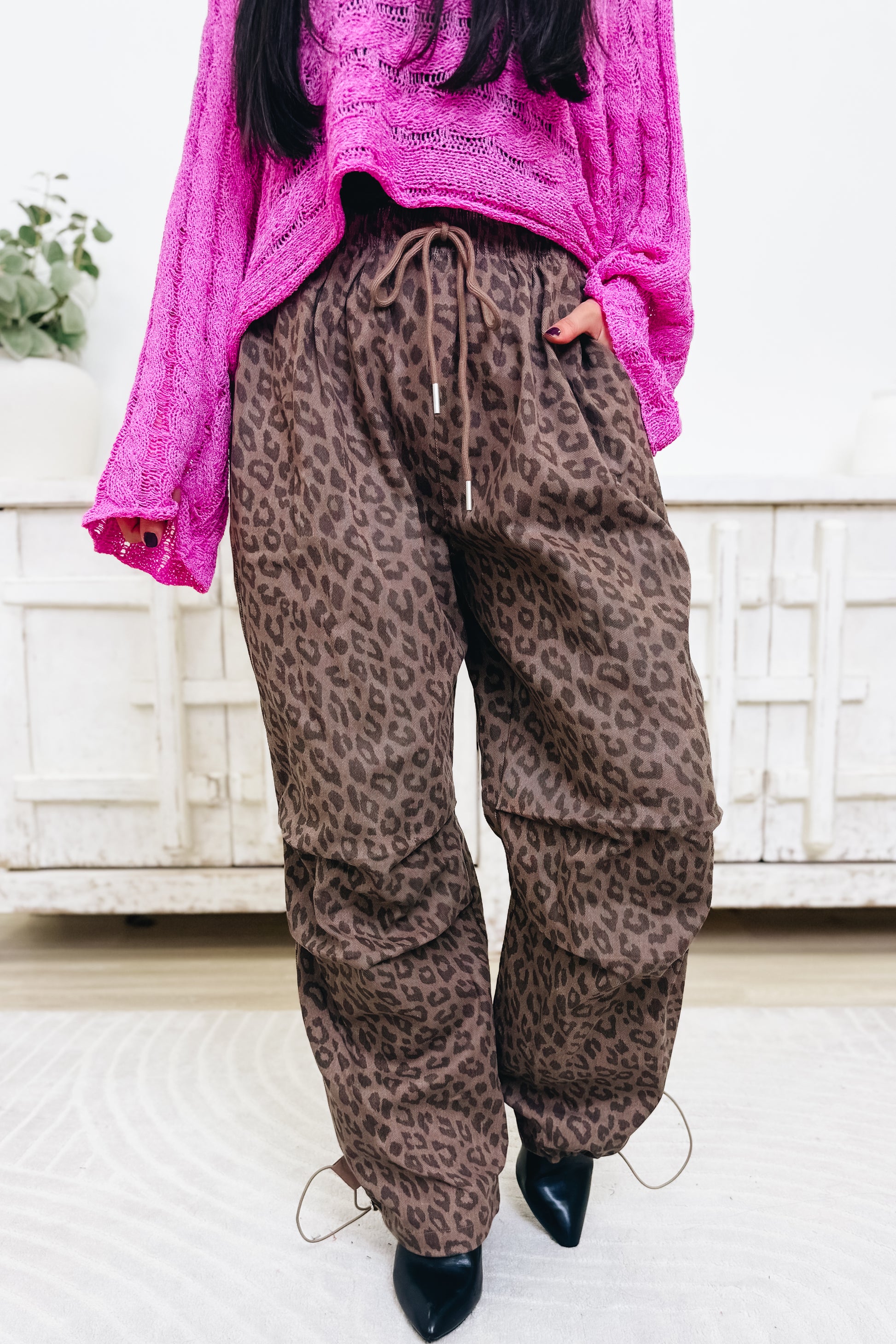 Spotted A Queen Leopard Mesh Cargo Joggers - Mocha