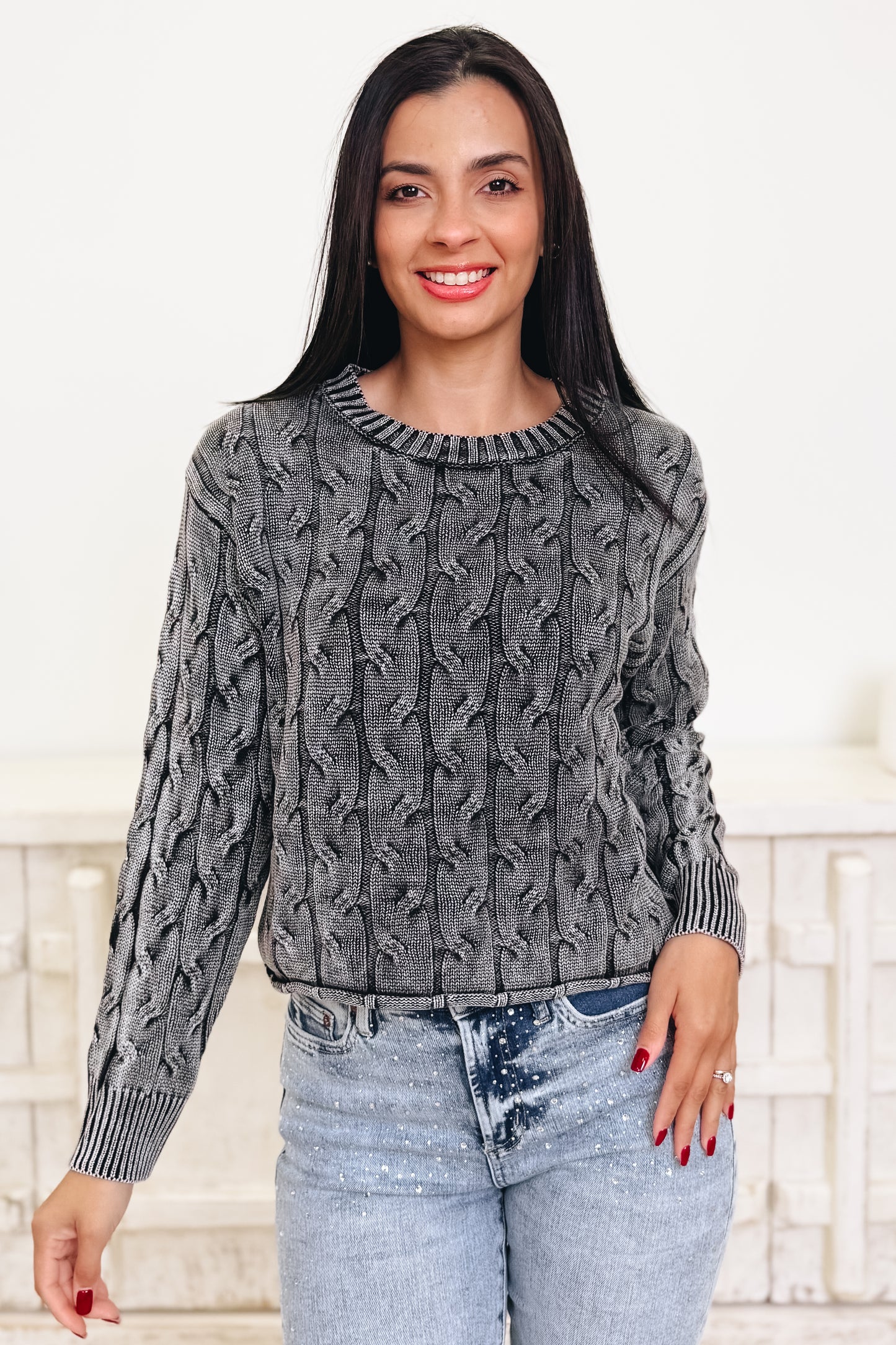 Fireside Favorite Cable Knit Sweater - 2 Colors!