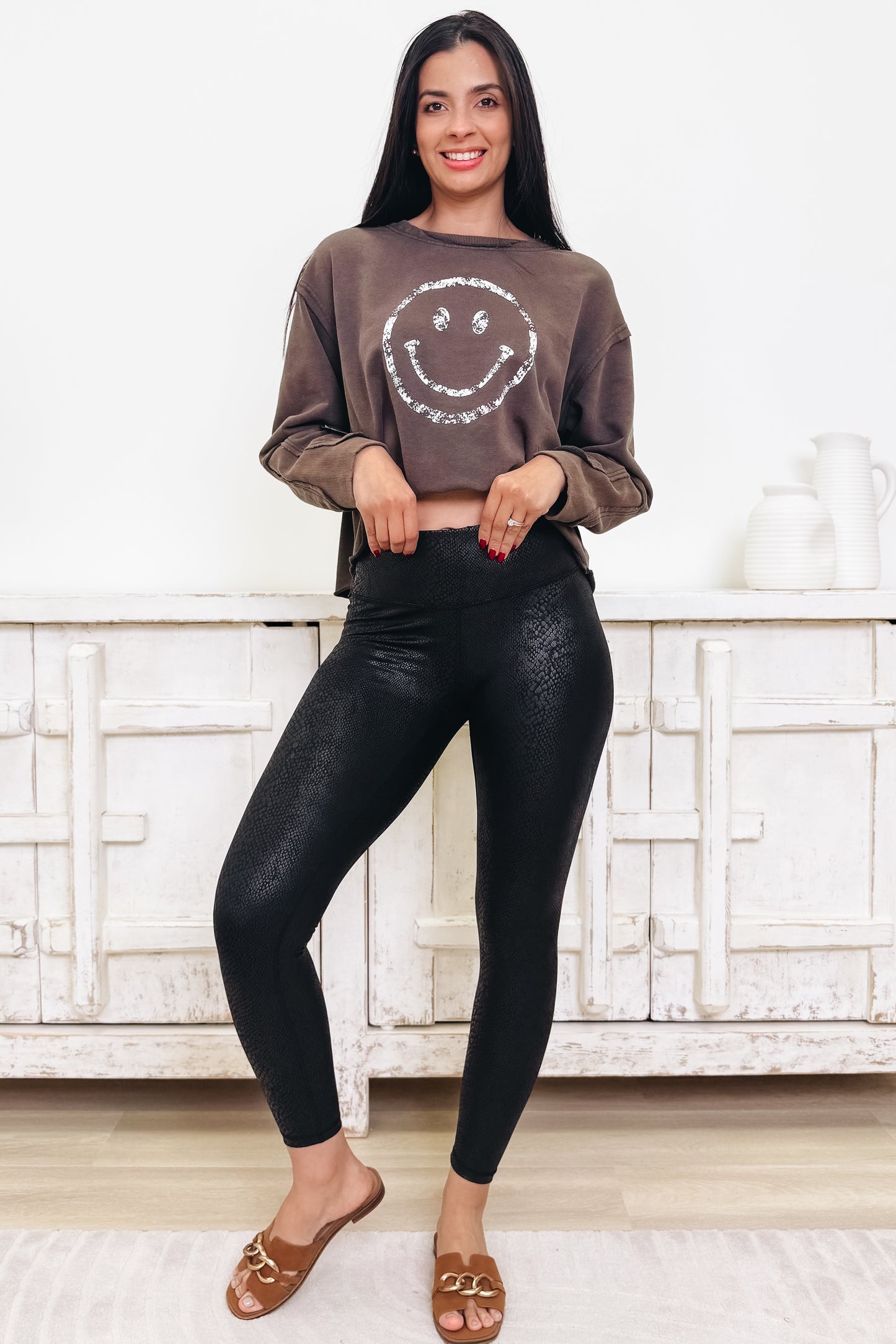 Gloss Boss Snakeskin Active Faux Leather Leggings - Black