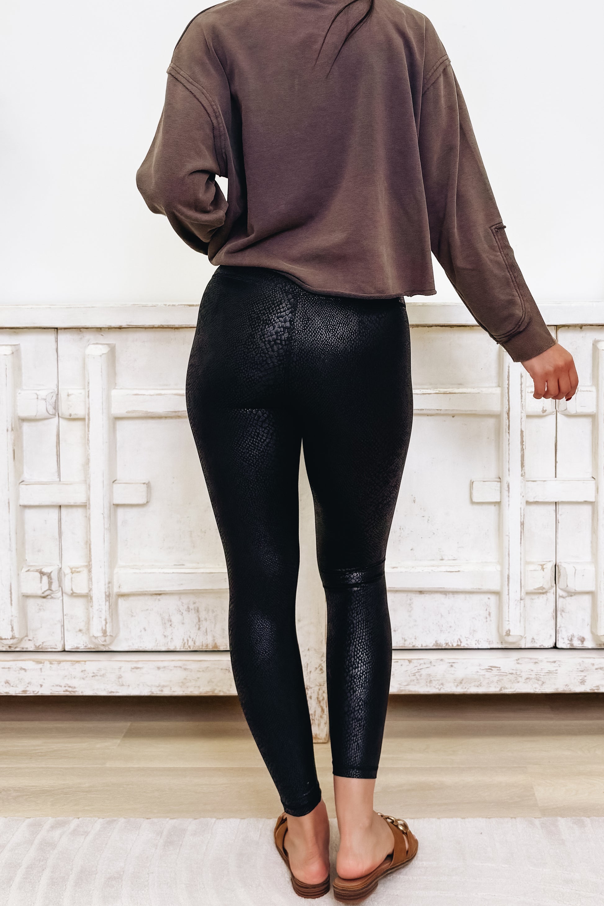 Gloss Boss Snakeskin Active Faux Leather Leggings - Black