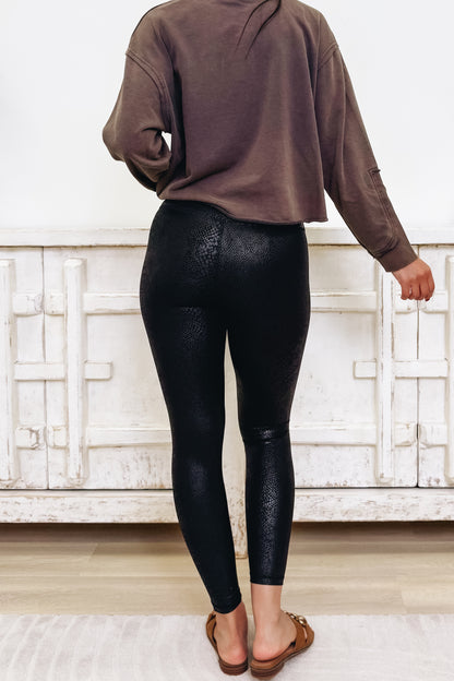 Gloss Boss Snakeskin Active Faux Leather Leggings - Black