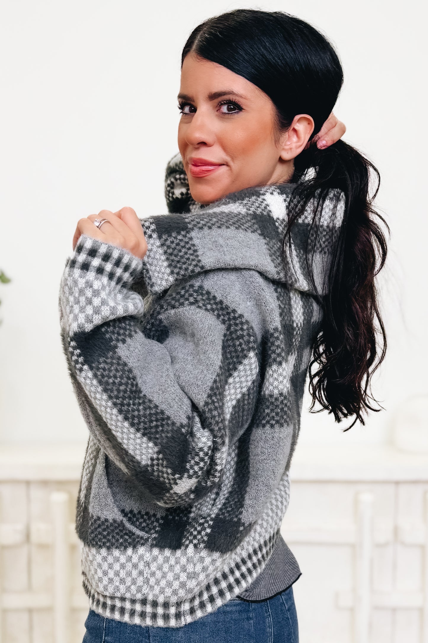 Gridlocked Checkered Sweater Jacket- 2 Colors!