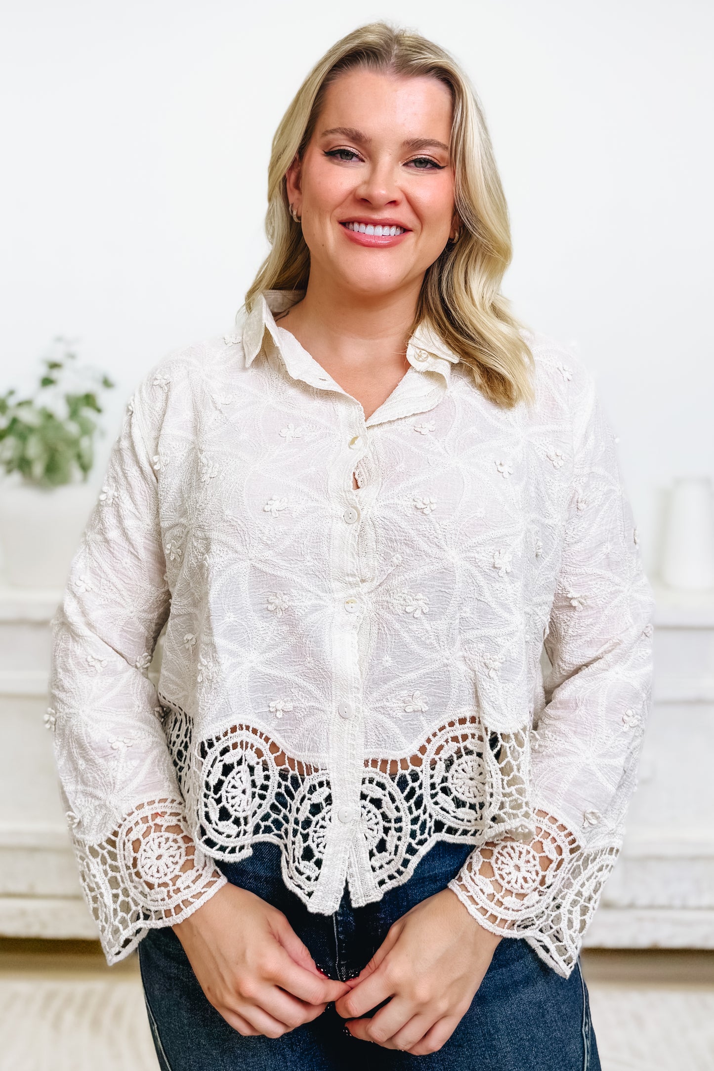 Graceful Bloom Floral Button Down Top