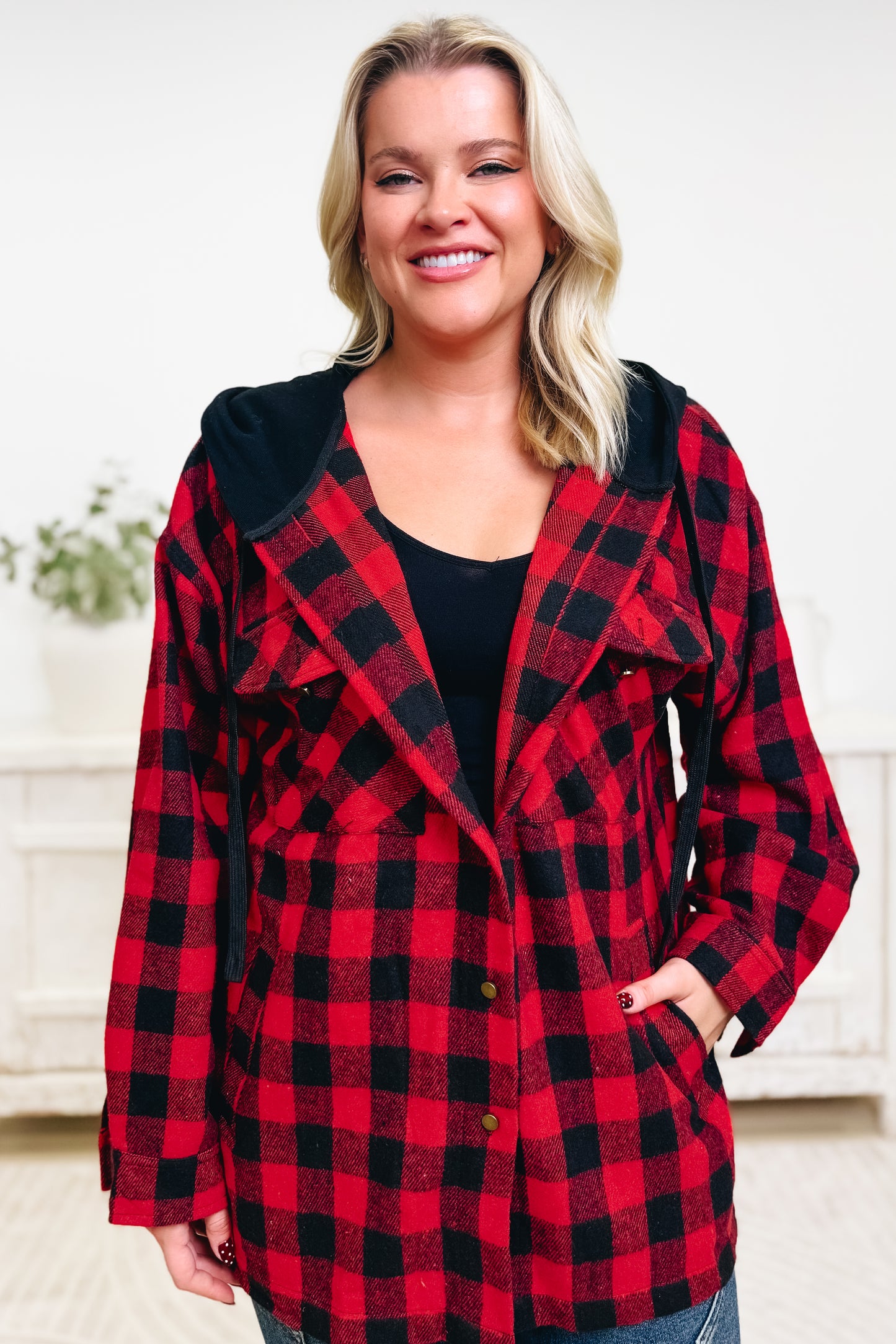 City Walk Plaid Hooded Shacket