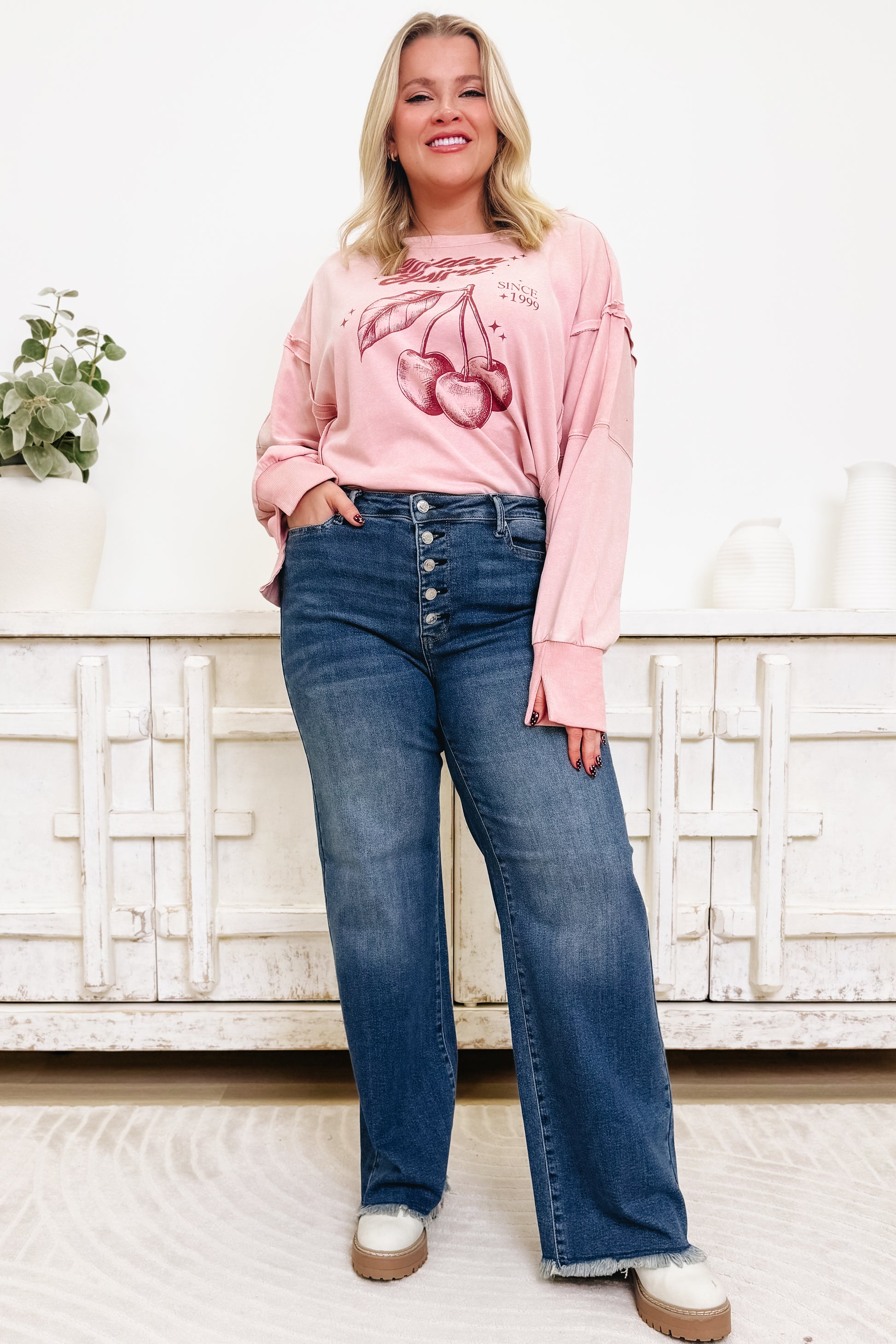 Wildcard By Judy Blue - High Rise Straight Button Fly Jeans - Dark