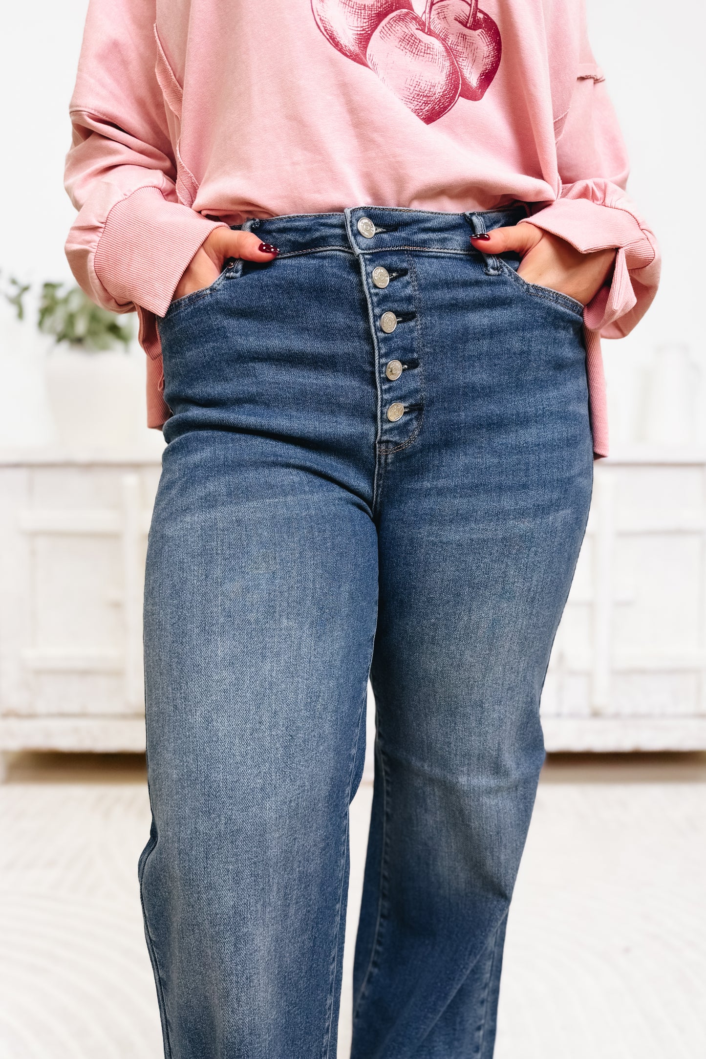 Wildcard By Judy Blue - High Rise Straight Button Fly Jeans - Dark