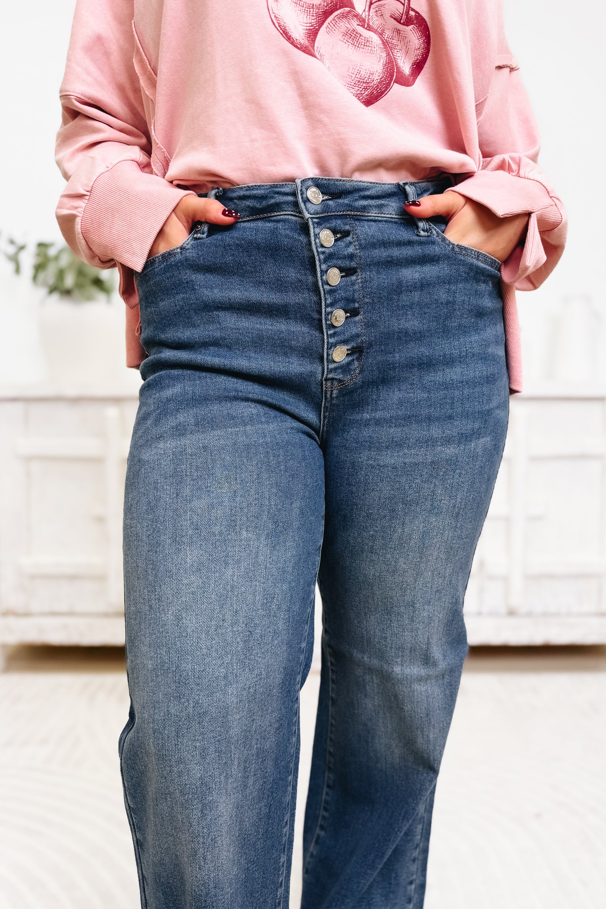 Wildcard By Judy Blue - High Rise Straight Button Fly Jeans - Dark