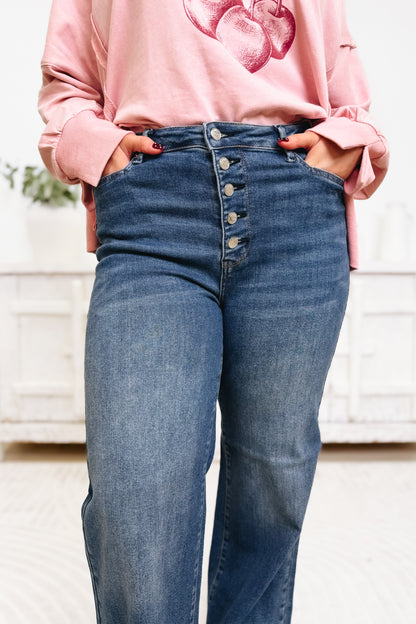 Wildcard By Judy Blue - High Rise Straight Button Fly Jeans - Dark