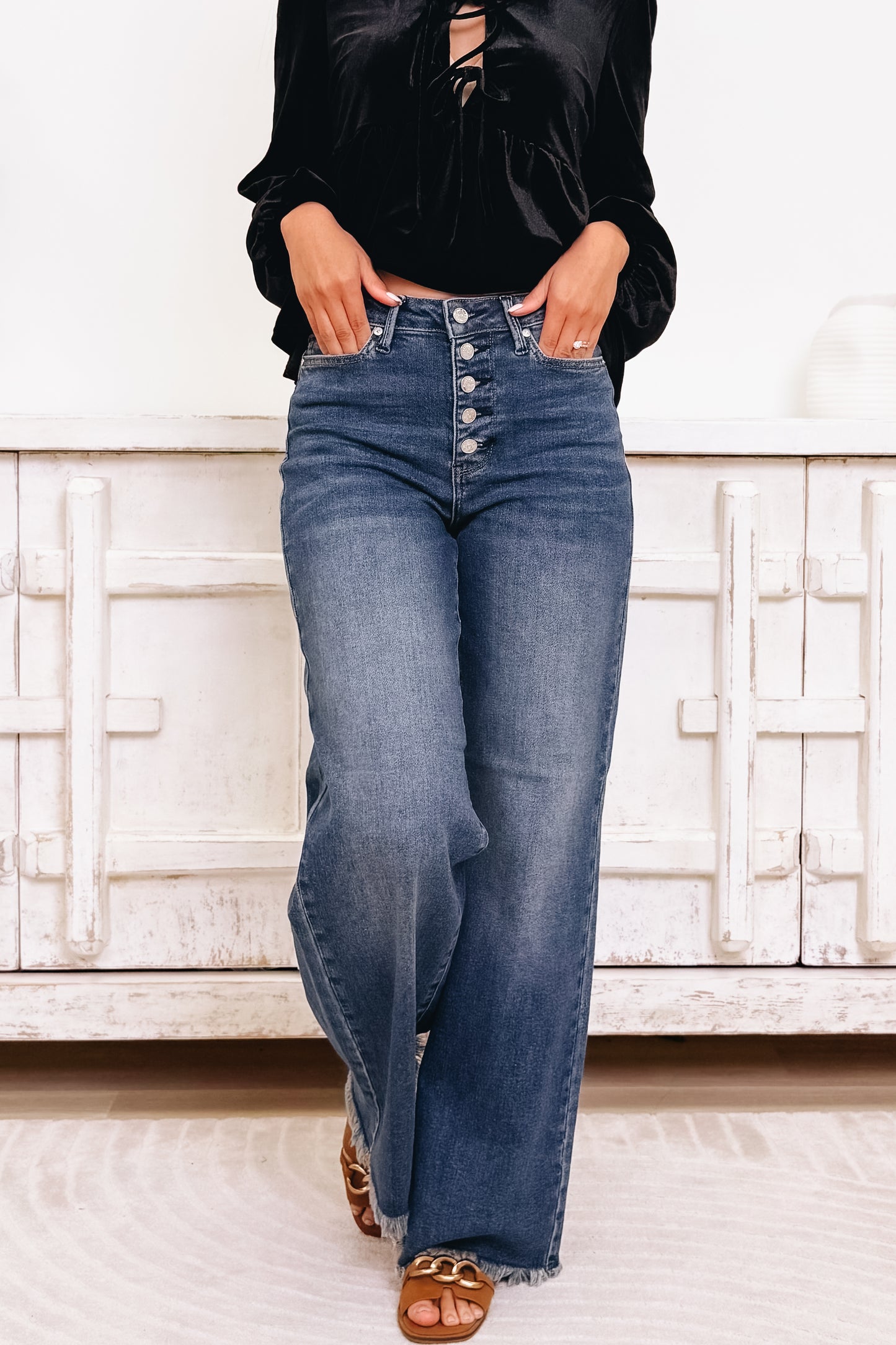 Wildcard By Judy Blue - High Rise Straight Button Fly Jeans - Dark