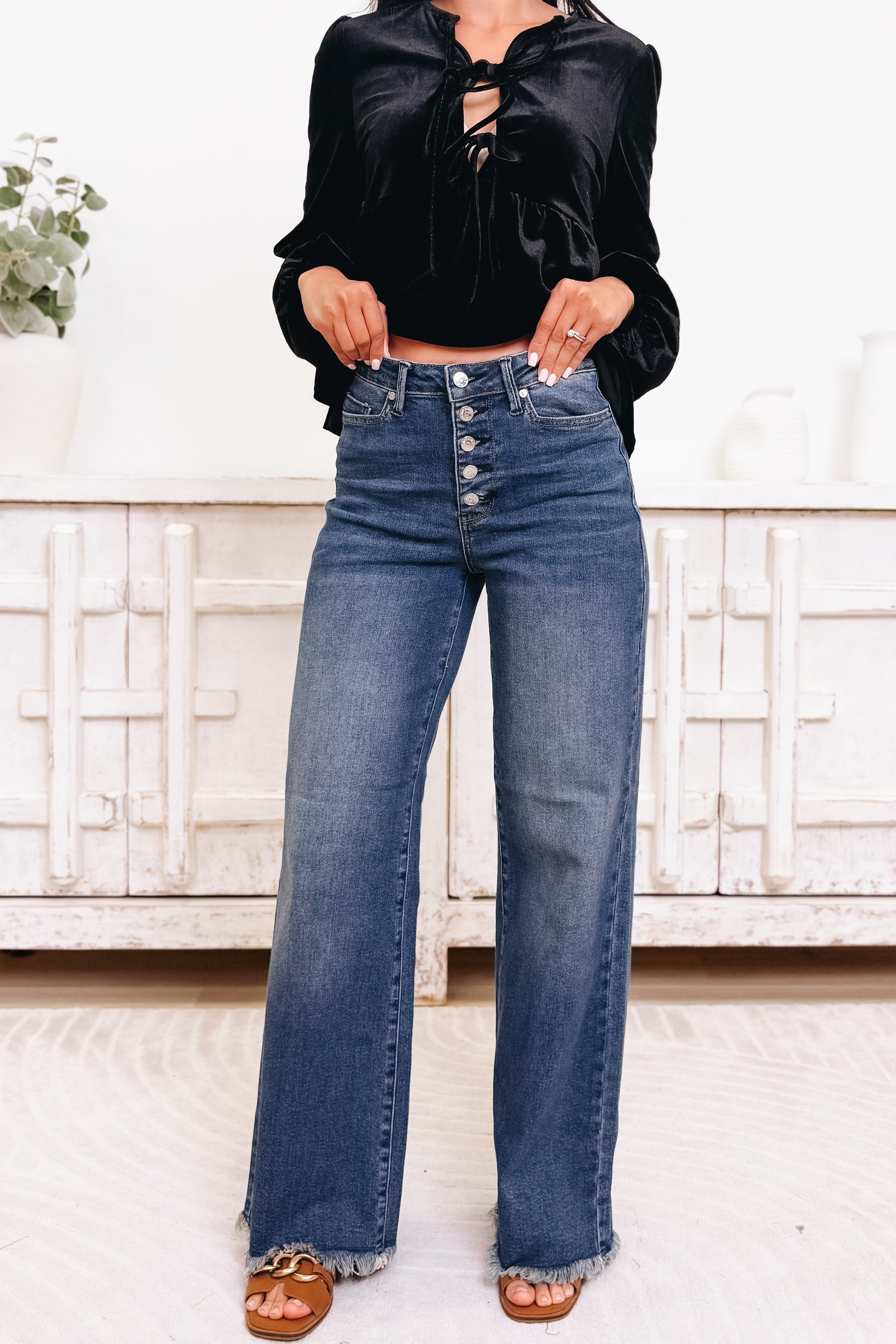 Wildcard By Judy Blue - High Rise Straight Button Fly Jeans - Dark