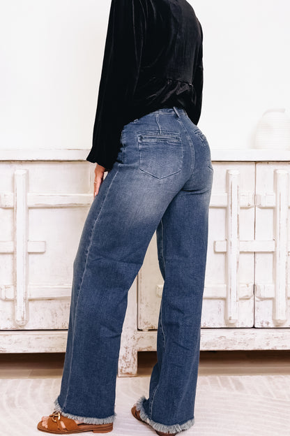 Wildcard By Judy Blue - High Rise Straight Button Fly Jeans - Dark