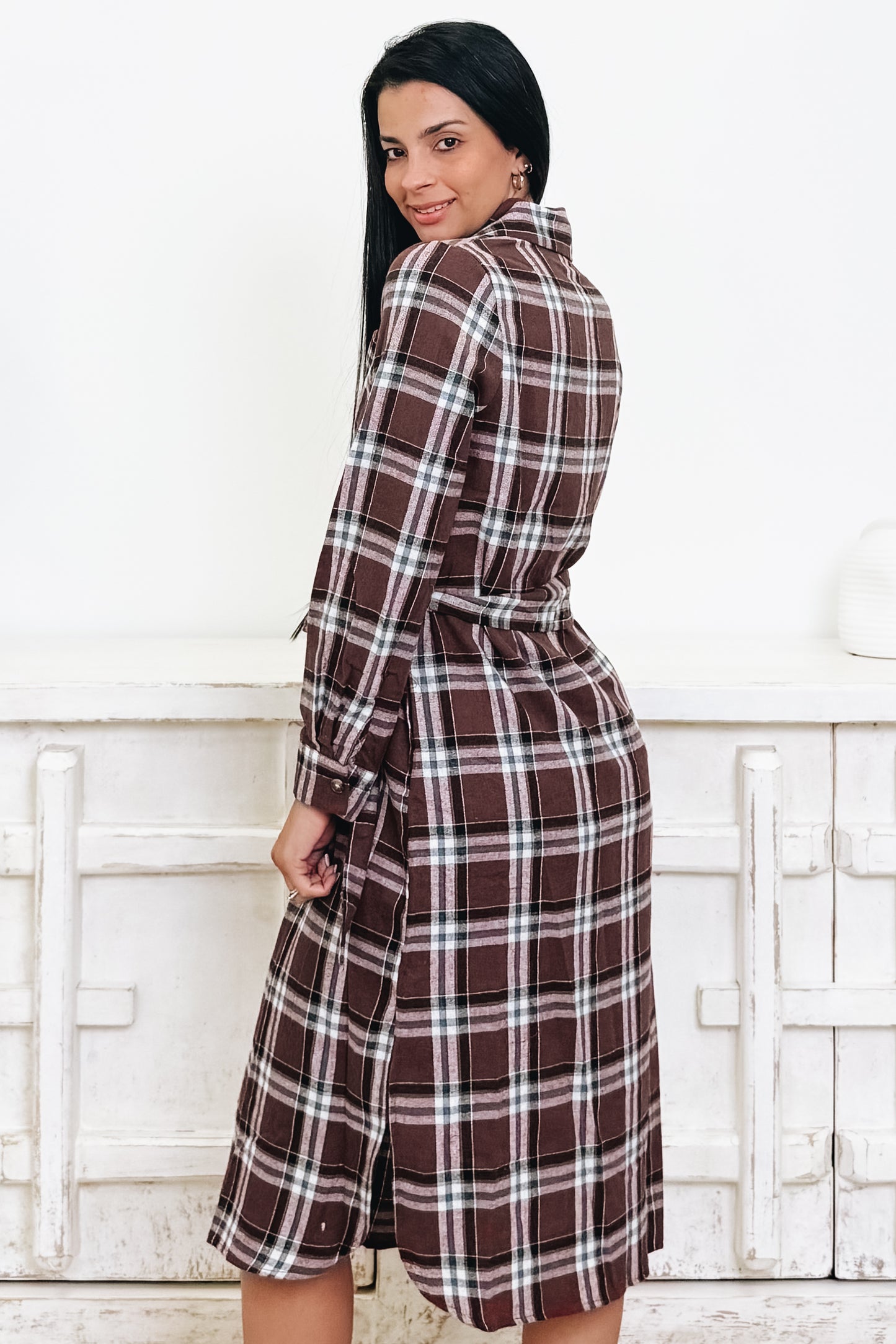 Cultivated Culture Plaid Belted Button Down Dress