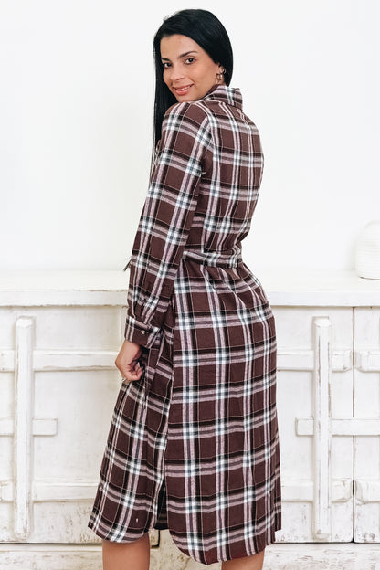 Cultivated Culture Plaid Belted Button Down Dress