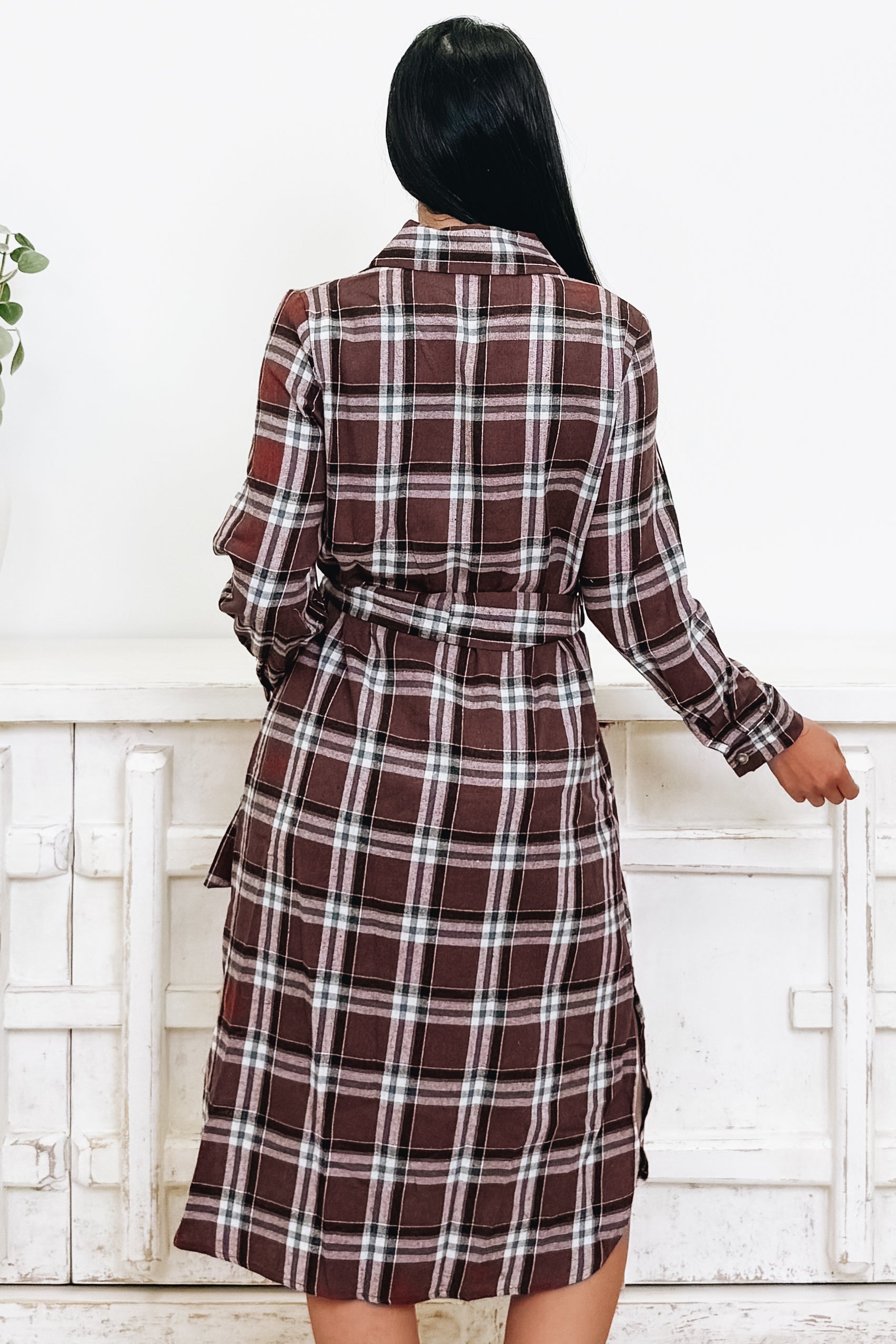 Cultivated Culture Plaid Belted Button Down Dress