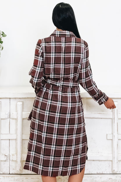Cultivated Culture Plaid Belted Button Down Dress