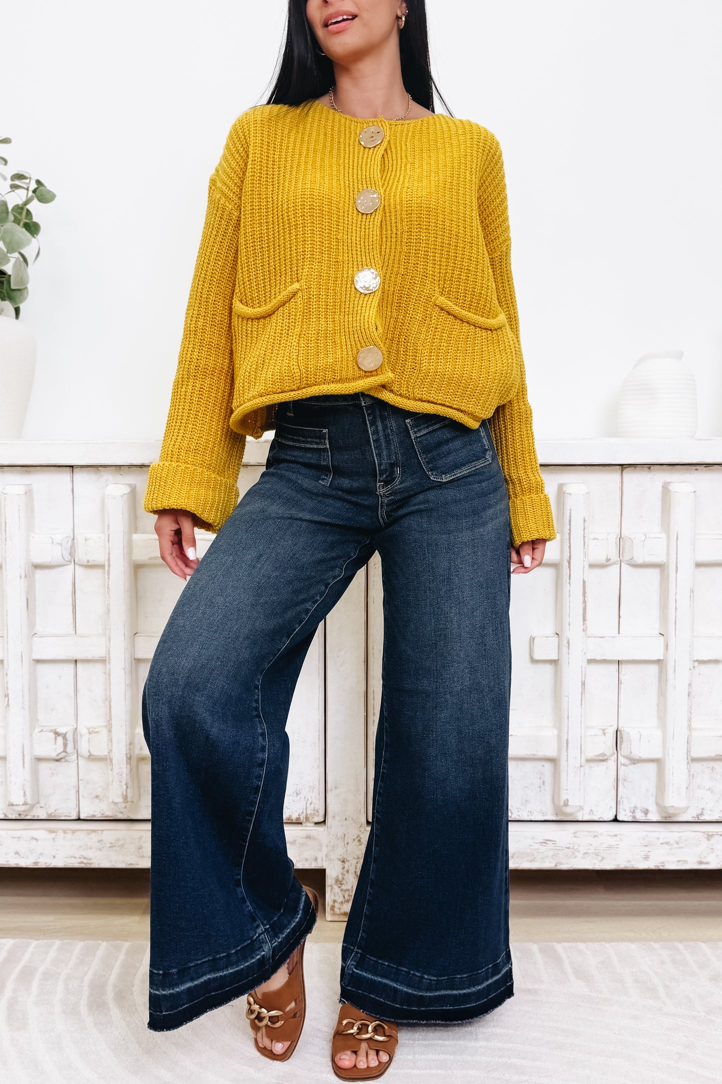 Groove Thang By Judy Blue - High Rise Palazzo Patch Pockets Jeans - Dark