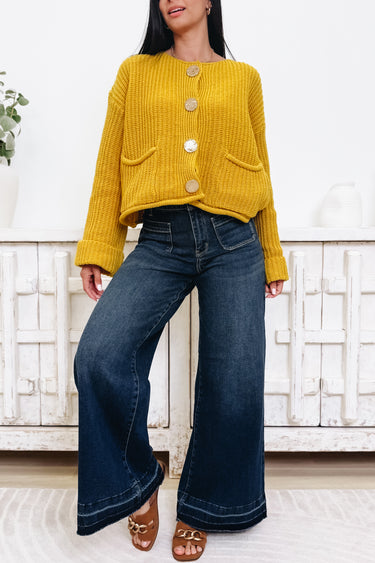 Groove Thang By Judy Blue - High Rise Palazzo Patch Pockets Jeans - Dark