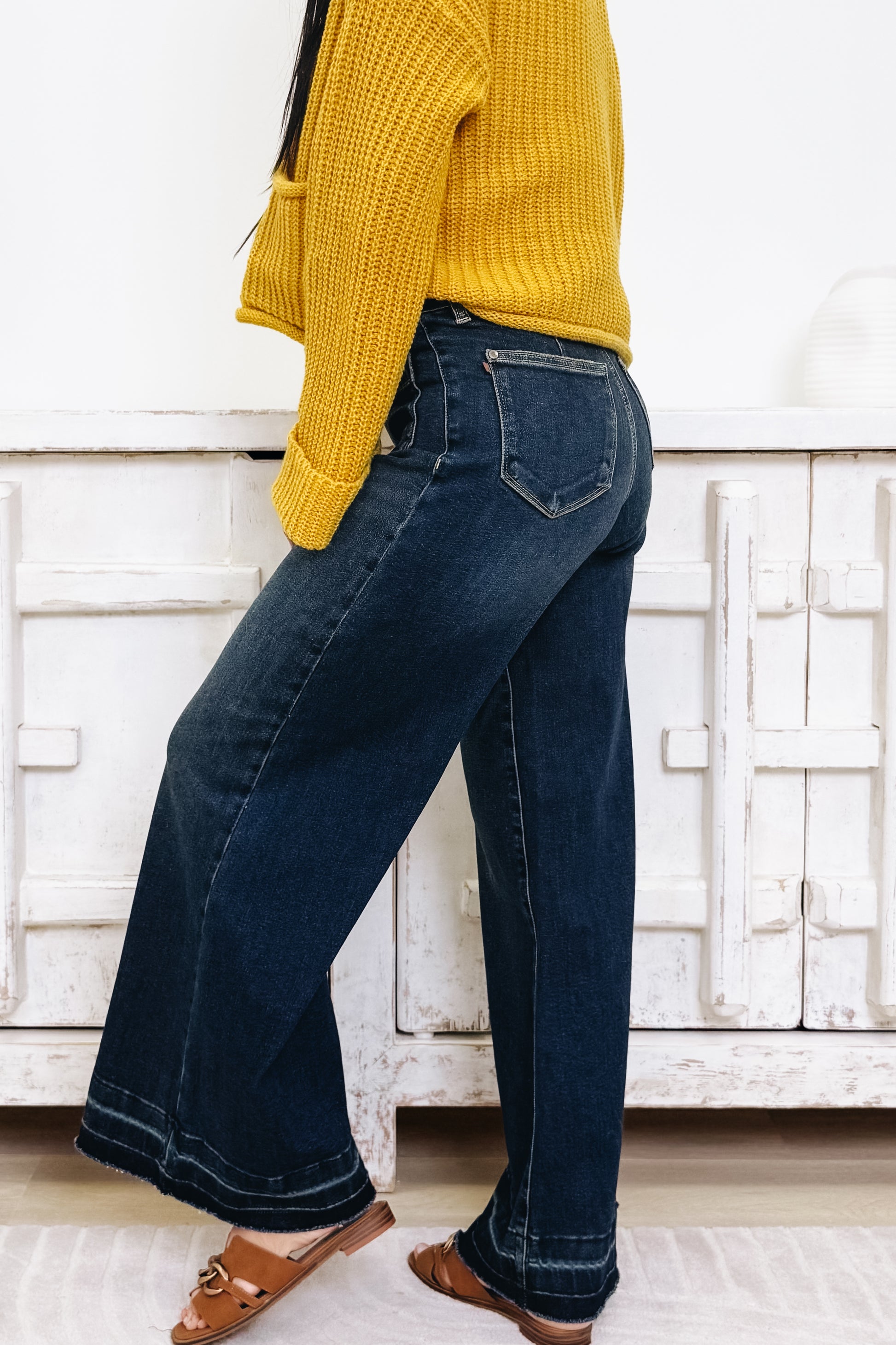 Groove Thang By Judy Blue - High Rise Palazzo Patch Pockets Jeans - Dark